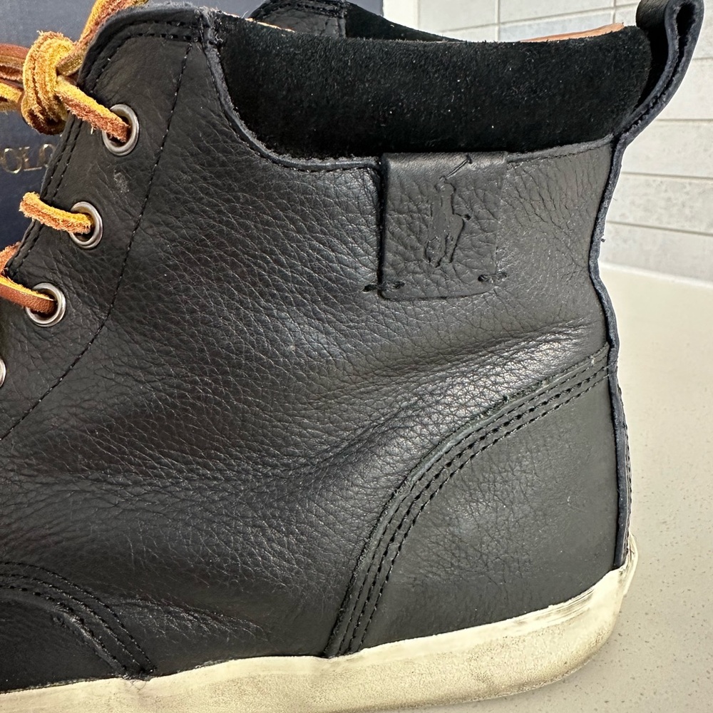 #2743 Polo Ralph Lauren Tedd Black Leather Hi Fashion Sneakers Men's Sz 12D - Picture 8 of 9